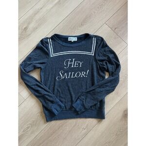 Wildfox Hey Sailor Graphic Sweatshirt Pullover Top Women's Size‎ S Navy Gray